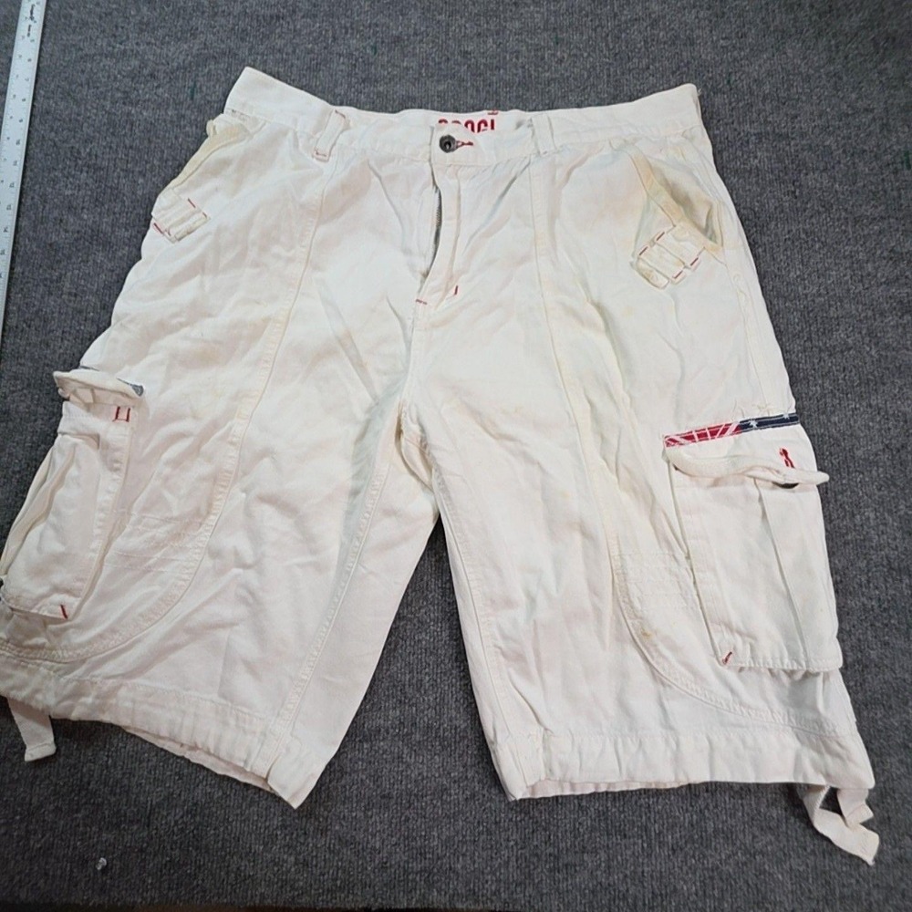 Coogi Cargo Shorts Mens 38 White Canvas Relaxed Fit Logo Pockets Summer